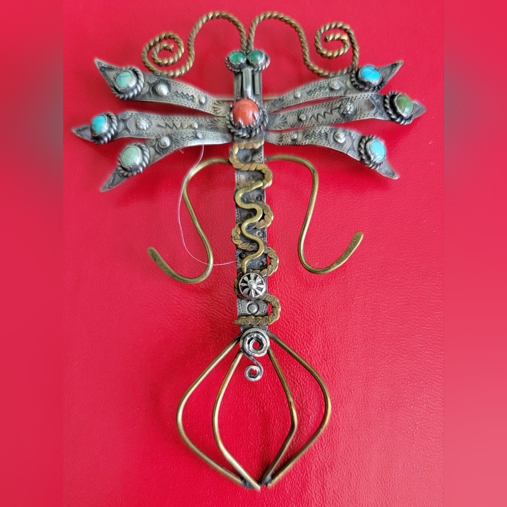 Gorgeous Large Handmade Silver Turquoise Coral Dragonfly Brooch